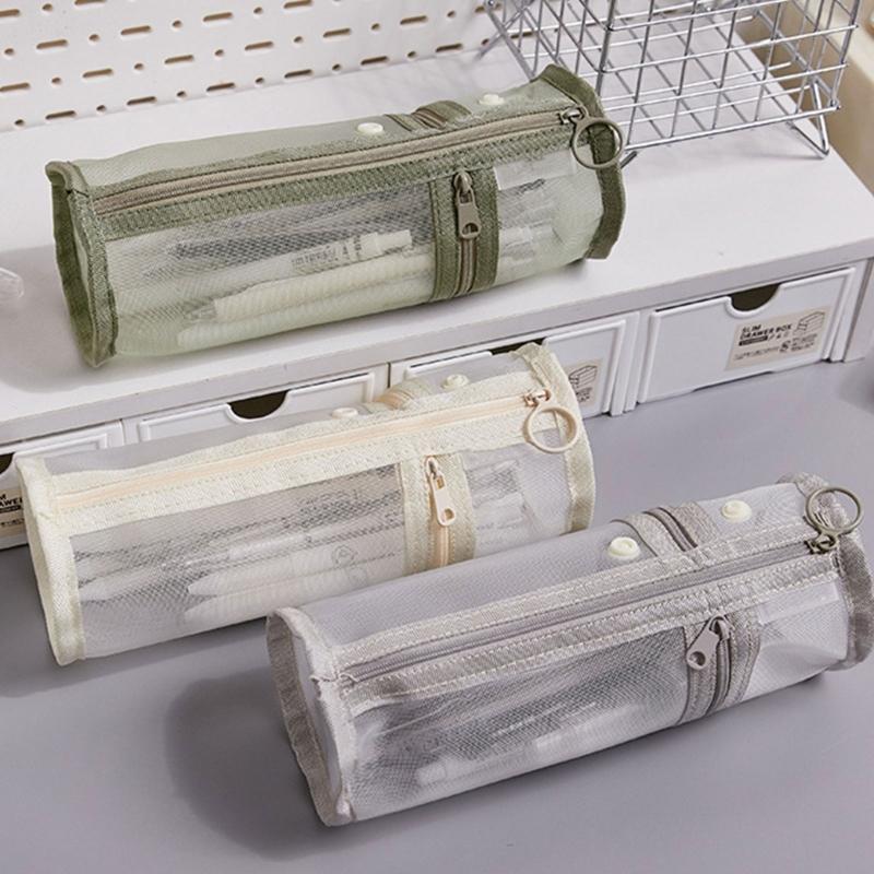 Large Capacity Pencil Bag Pen Case Mesh Pencil Case Japanese Styles Pen Bag Pencil Pouch School Office Supplies
