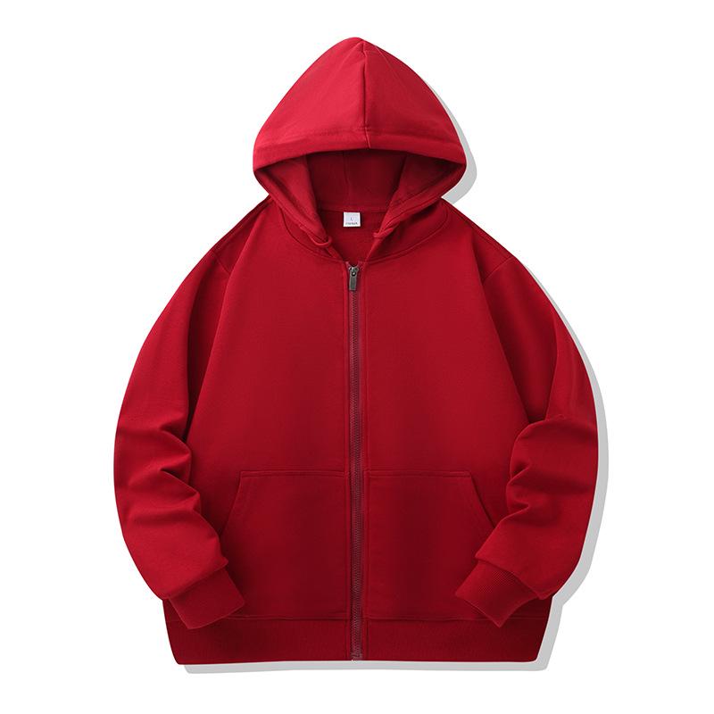 Unisexový kardigan s kapucí a dlouhým rukávem na zip s potiskem loga - Jednobarevný pracovní styl na jaro a podzim