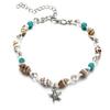 Bohemian Ocean Style Anklet with Alloy Starfish and Scallop Pendants Braided Cord Beach Shell Beads Adjustable Chain Anklet for Women