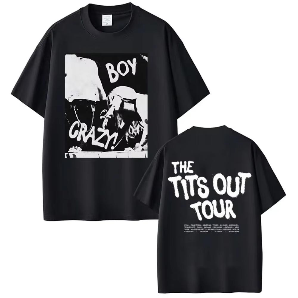 

Singer Kesha -boy Crazy Tits Out Tour Print Tshirt Men Women Short Sleeve Cotton T-shirts Fashion Loose Hip Hop Vintage T Shirt 4XL