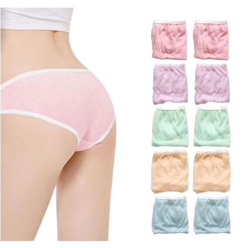 

RS SHOP Одноразовые трусы, 10 штук (большой) в 4-5 цветах, полиэстер-хлопок, гигиеничные, в индивидуальной упаковке, идеально подходят для путешествий, госпитализации, ухода