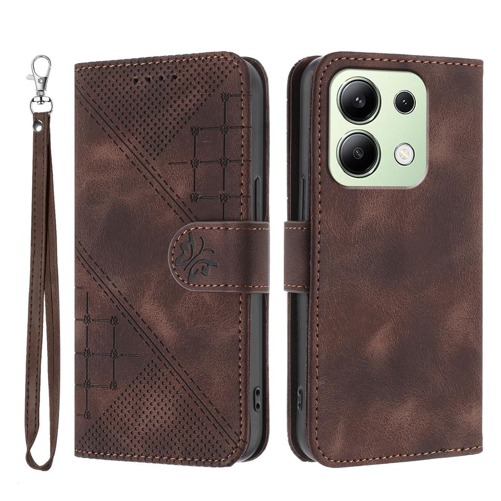 For Xiaomi Redmi Note 13 4G Leather Wallet Case Butterfly Flower Imprinted Phone Cover with Strap