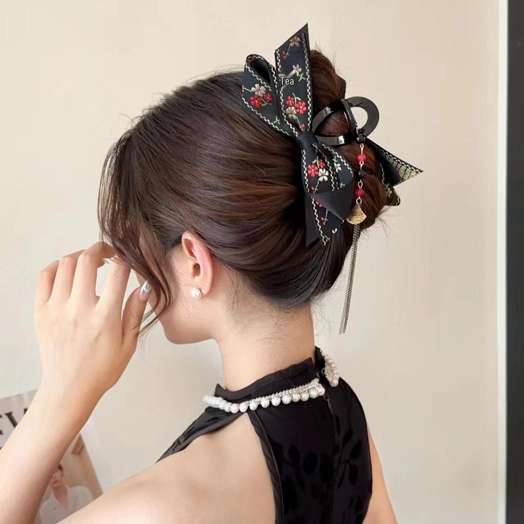 Retro Paisley Herz Krallenclip Schleife Haarspange - Hochwertiger doppelseitiger Haiklammer