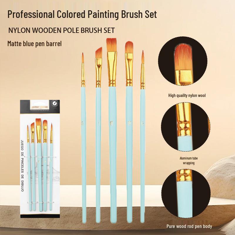 5-Piece Nylon Brush Set for Watercolor and Gouache Painting