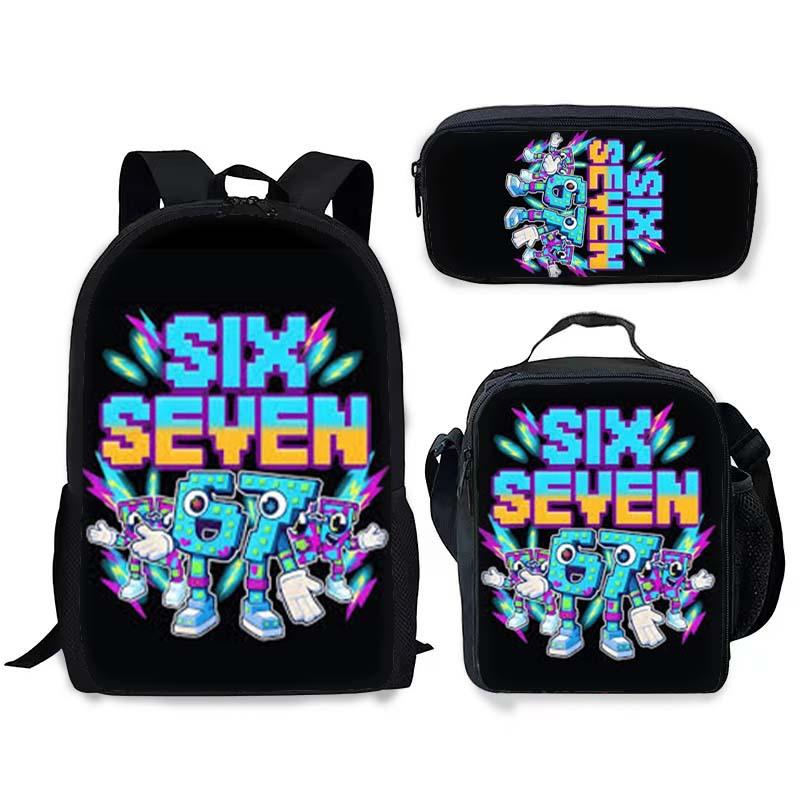 Fashion Trend New Stem 67 Six Seven Printed Schoolbag Meal Bag Pencil Bag Three-Piece Set, Cool Student Schoolbag