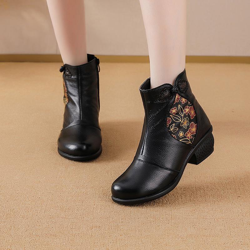 GKTINOO 2025 Autumn Winter Genuine Leather Women's Short Boots Mother Shoes Ankle Boots Soft Sole Vintage Thick Heels Booties