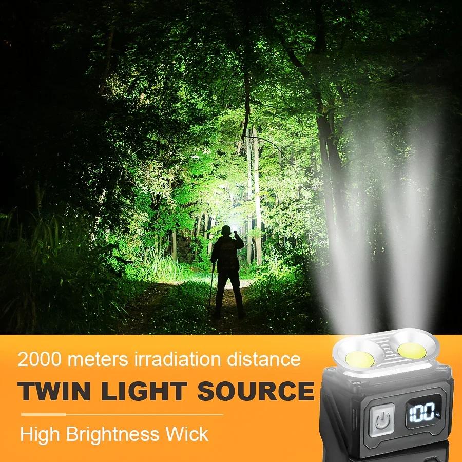 Mini USB Rechargeable COB LED Flashlight,180°Rotatable Magnetic Work Light, Emergency Power Bank Flashlight with 8 Lighting Modes for Camping Repair