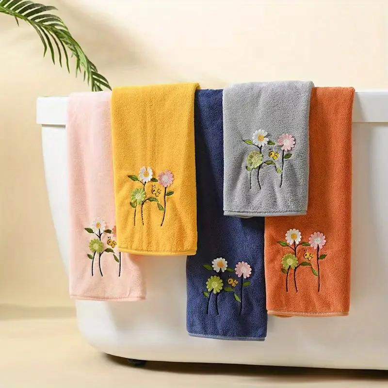 Flower-embroidered Bath Towel, Thickened Coral Fleece Absorbent Quick-drying Towel, Bath Towel