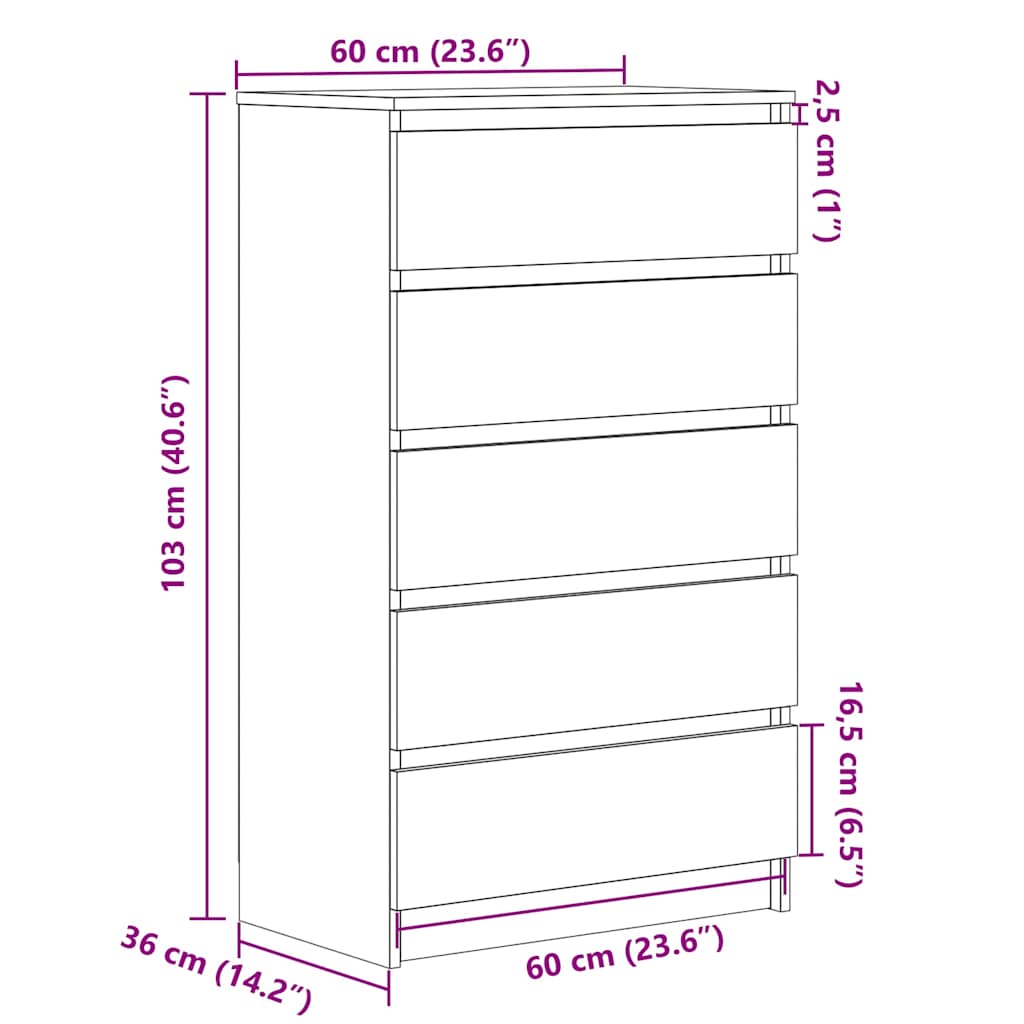 White Drawer Cabinet 60 x 36 x 103 cm Engineered Wood