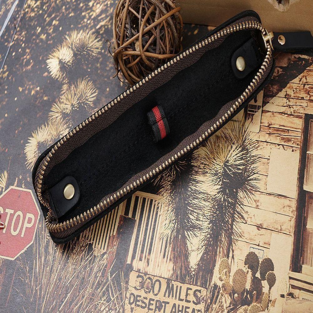 Mini Porta-penne in Pelle di Vacchetta con Cerniera Organizer Protettivo per Penna Elettronica da Scrittura