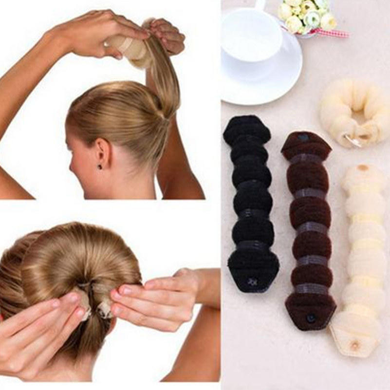 Fashionable Women Portable Size Nylon Magic Elegant Buns Hair Style Bun Maker Coffee