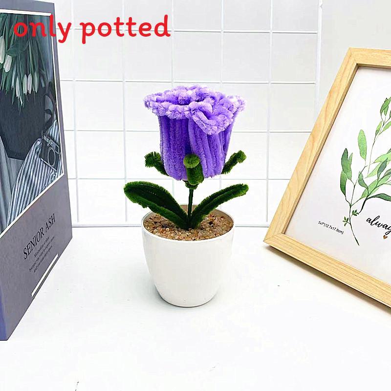 Multi Colored Plush Twisted Rod Rose Potted Desktop Decoration Ornament For Office Decor