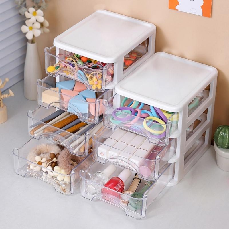 Clear Storage Organizer Desk Organizer with Drawers Plastic Stationery Organizer Makeup Organizer Storage Box for Office