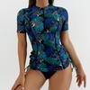 Floral Women Swimsuits Sun Protection Female Short Sleeves Swimwear Surfing Sports Pool Beachwear Two-Piece Bathing Suits 2026
