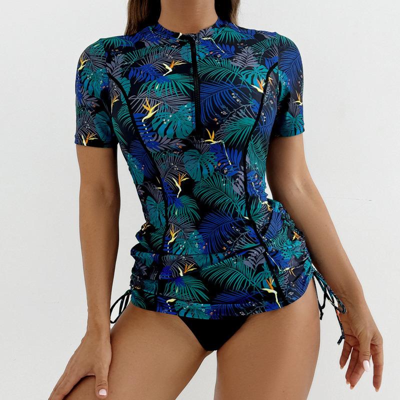 Floral Women Swimsuits Sun Protection Female Short Sleeves Swimwear Surfing Sports Pool Beachwear Two-Piece Bathing Suits 2026