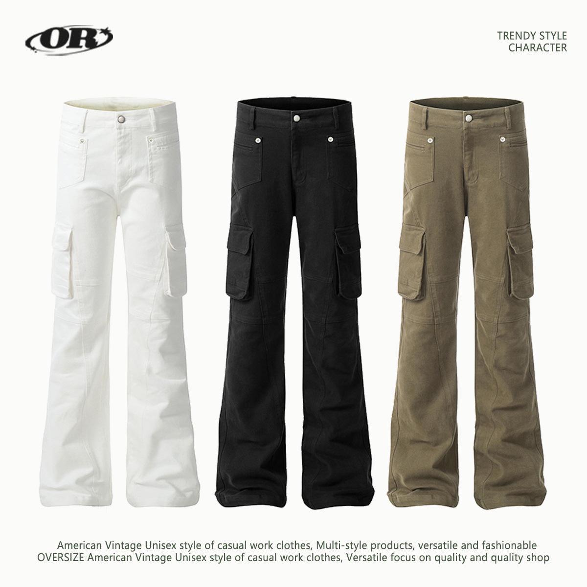 

OREETA Retro White Micro-Flared American Straight-Leg Cargo Pants Extra Large