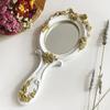 Handheld Rose Mirror Vintage – Portable Oval Makeup Mirror with Embossed Floral Design, Travel Cosmetic Mirror for Women Girls