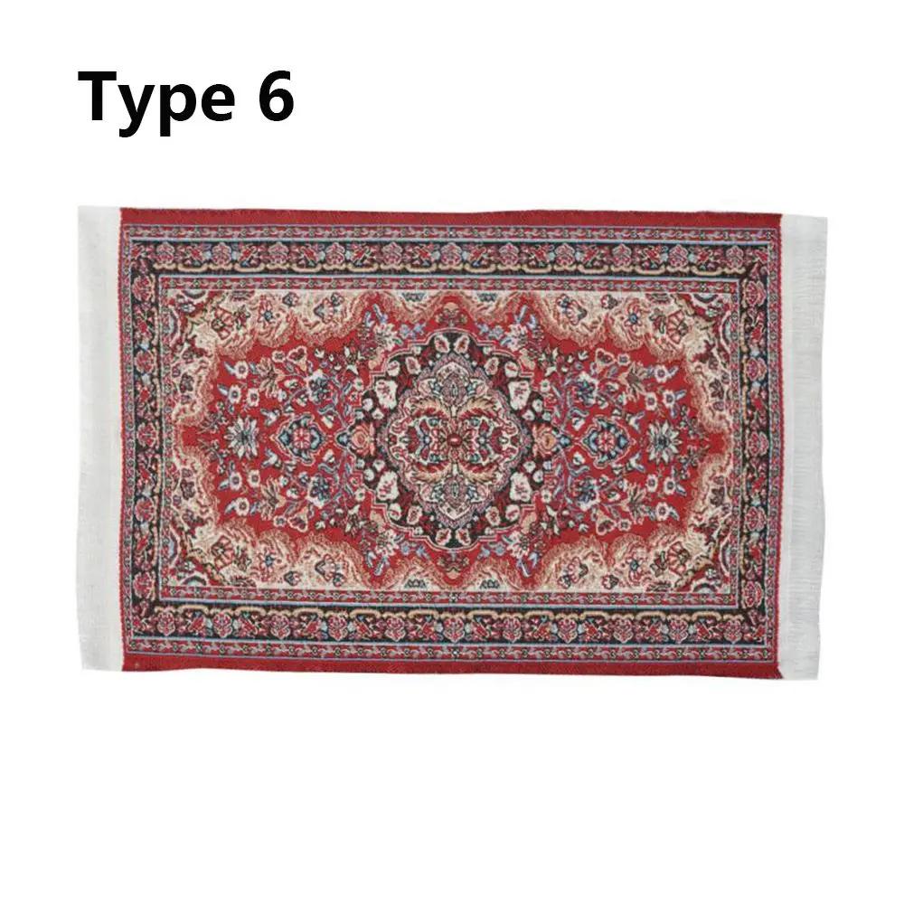 1:12 Scale Dollhouse Carpet Playing House Decor Floor Coverings Floral Pattern Mat Doll Accessories Miniature Weaving Rug