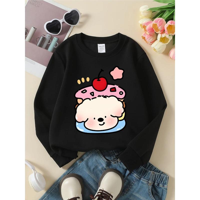 European sizes Crewneck Sweatshirt for Kids Featuring an Adorable Cloud Cake Topped with a Cherry. Perfect for Sports And Casual Outings