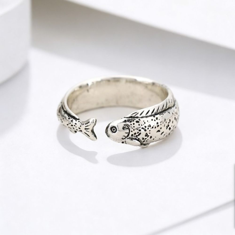 Zinc Zinc Alloy Fish Shaped Ring Distressed Retro Open Ring Niche Vintage Adjustable Ring  Unisex