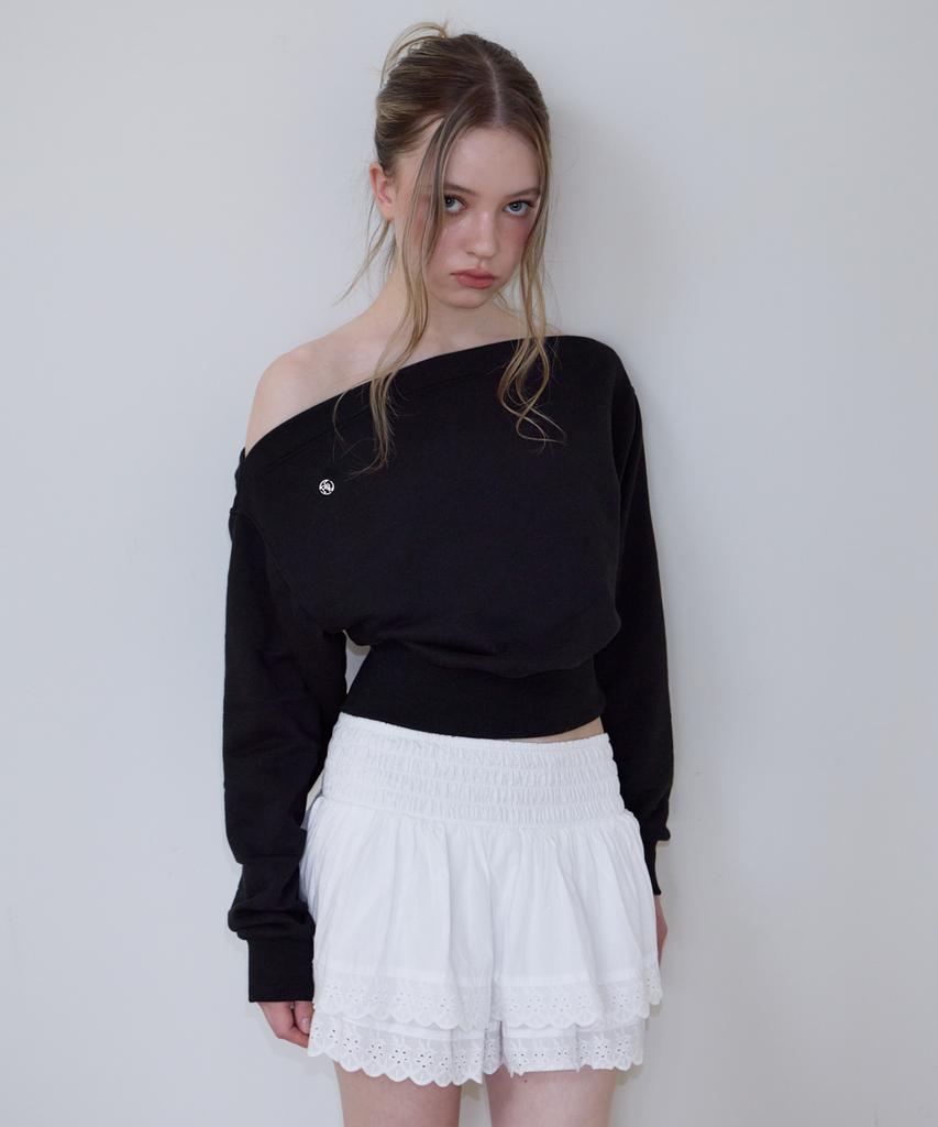 Rosefranz Crop Off Shoulder Sweatshirt [Black]