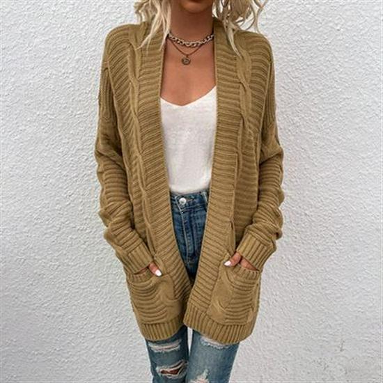 2026 Spring & Autumn Women's Mid-Length Cable Knit Cardigan Sweater