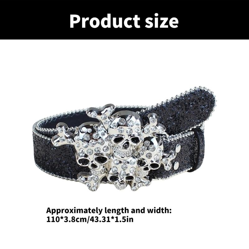 Women's Rhinestones Belt Glitters Leather Waist Belt Western Skull Waist Belt for Stylish Youth