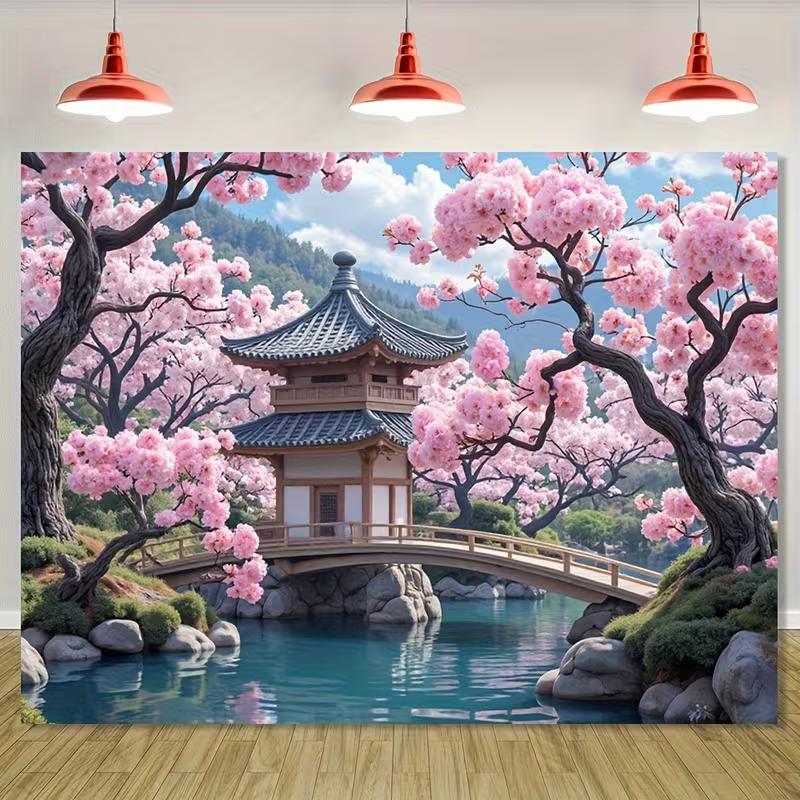 

Двумерный японский фон с цветами сакуры для фотографии 47.2x31.5inch/120*80cm