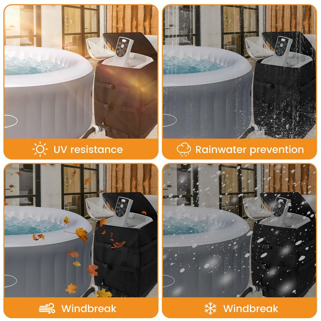 Reusable Square Hot Tub Spa Heater Pump Cover with Zipper Weather Proof Inflatable Hot Tub Pump Cover for Outside All-Weather