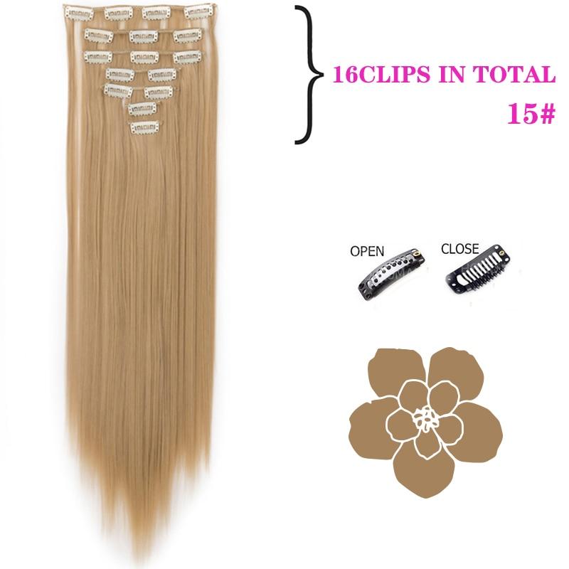 MISSQUEEN Long Straight Clip In Hair Extensions Synthetic Hair Synthetic Clips In Hair Extensions Heat Resistant 7Pcs/set 16Clips