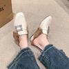 Fashion Aphixta Crystal Square Buckle Warm Winter Slipper Real Fur Women Mule Furry Shoes Square Toe 4.5cm Med Heel Black Modern Slides