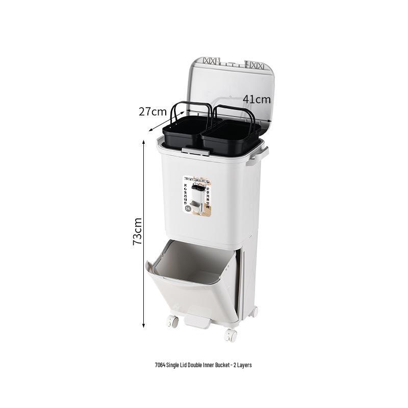 2026 Large-Capacity Kitchen Trash Can with Lid, Double Layer for Dry & Wet Waste Separation