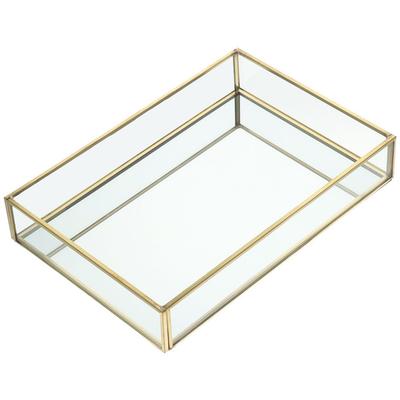 Användbar Dekorativ Glasbricka Guld 7,87*5,5*1,38 Tum Glasförvaringsbricka med Gulddekorationskant Vintage Smyckesbricka Badrum