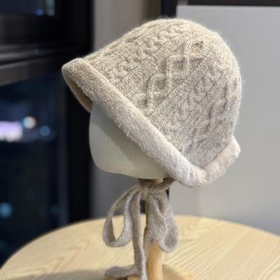 Neue Herbst- und Winter-Strick-Krempe mit Pelzrand, faltbarer Outdoor-Fischerhut für Damen mit kleinem Gesicht, warm und vielseitig