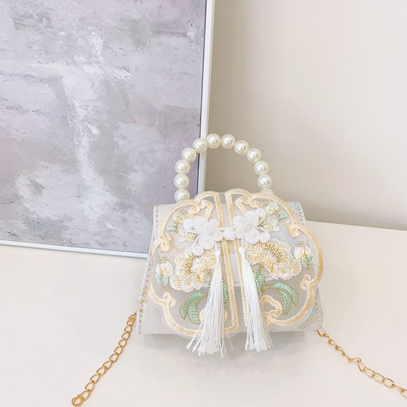 Charming Ancient-Style Pearl Handbag for Little Girls – Cute Outdoor Princess Coin Purse