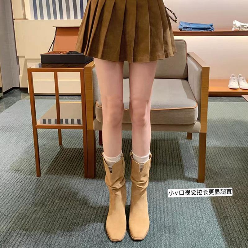 Women's Boots  Autumn/Winter New Korean Round Head V-Mouth Look Thin Pile Short Boots