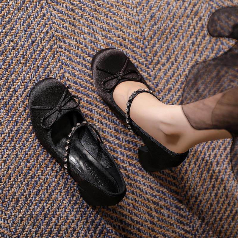 Søt sløyfe Høye hæler Rhinestones En-stropp Damesko Rund tå Mary Jane-sko