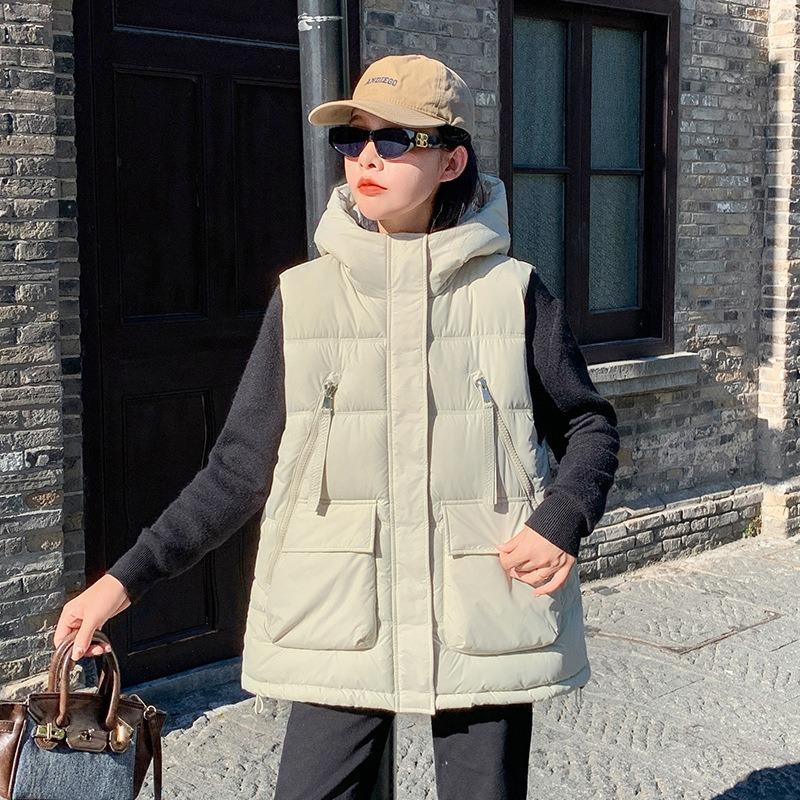 European and Korean Down Cotton Vest Women's Autumn and Winter New Medium and Long Outer Wear Loose Large Size 0kg Versatile Sleeveless Hanger