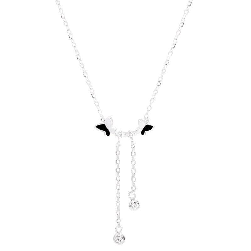 Sterling Silver Butterfly Tassel Necklace - Mori Style Clavicle Chain for Trendy Women and Students