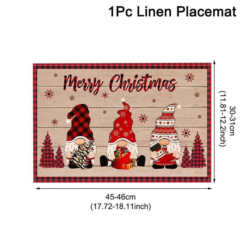 Linen Christmas Placemats Santa Claus Elk Table Mats Christmas Decorations for Home 2025 Xmas Navidad Noel New Year Table Decor
