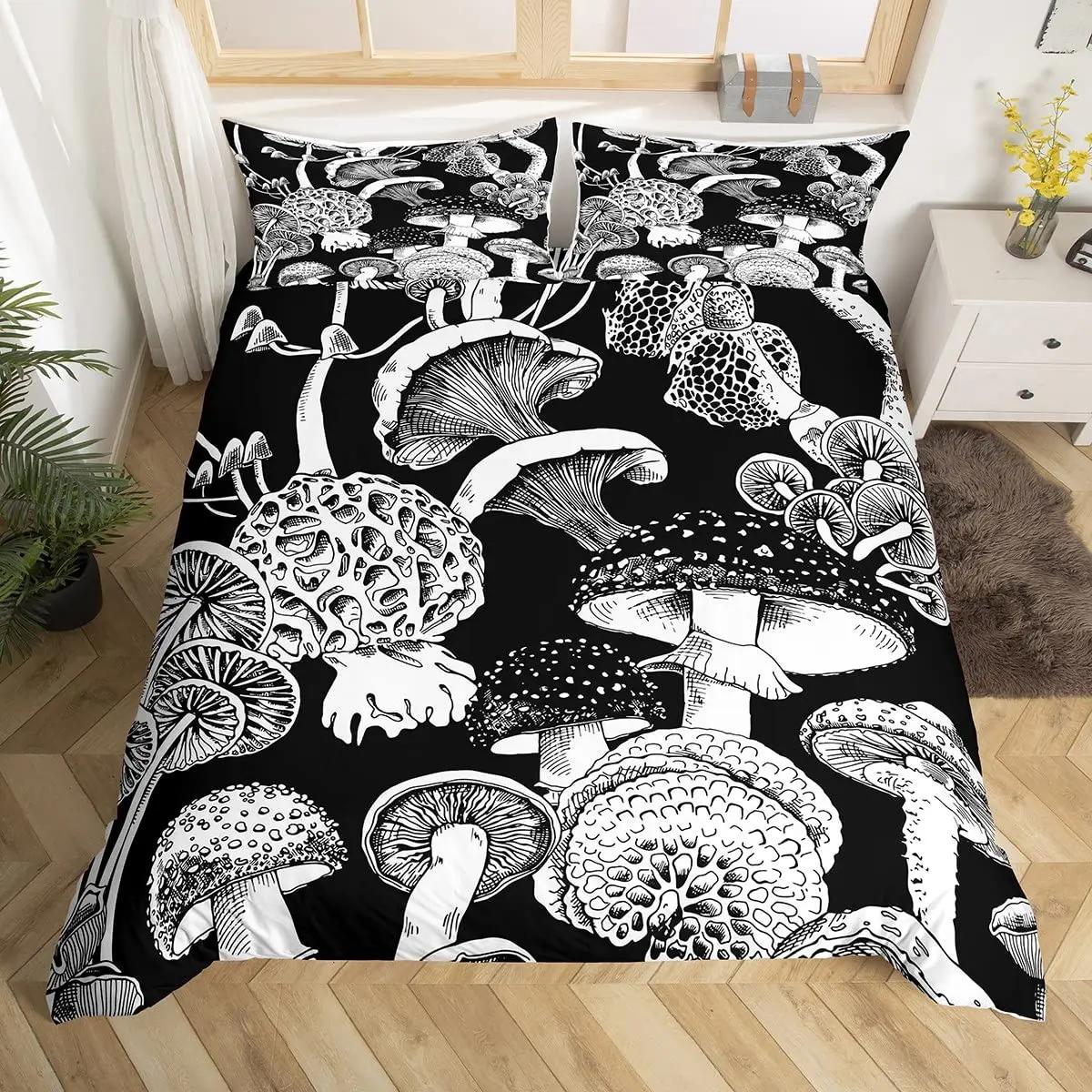 

Mushroom Duvet Cover Set Burgundy Plant Fallen Leaves Bedding Set 2/3pcs For Boys Snail Print King Size Soft Comforter Cover EU single(135x200cm)