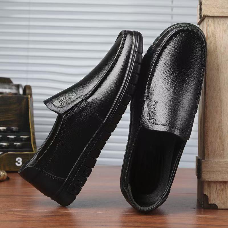 Men s classic leather shoes middle-aged and elderly pedal dad Doudou dress breathable leather shoes 39 чёрный