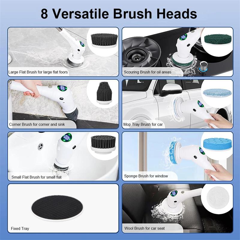 8 In 1 Electric Cleaning Brush Multifunctional Household Wireless Rotatable Cleaning Brush For Bathroom Kitchen Windows Toilet