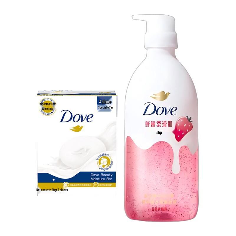 

Dove Sweet Strawberry & Oat Milk Body Wash with Cream Bar Soap Set