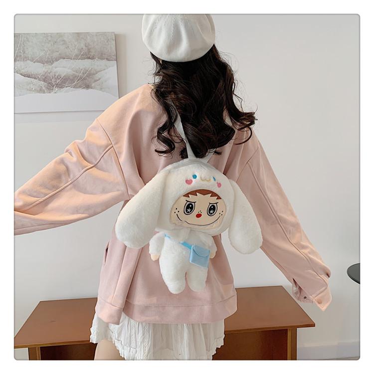 Bubble Rabbit Labubu Plush Toy Backpack - Cartoon Shoulder Bag for Girls, Cute Cross-body Gift