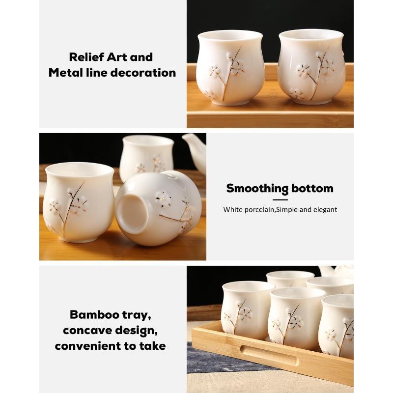 ChineseTea Sets - White Porcelain Tea Set with 1 Teapot Set, 6 Tea Cups, 1 Tea Tray, 1 Stainless Infuser, Minimalist Household Tea-things