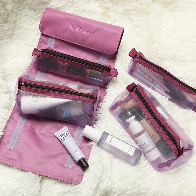 4-In-1 Cosmetic Bag Portable Removable Large Capacity Wash Bag Waterproof Travel Mesh Cosmetic Storage Bag