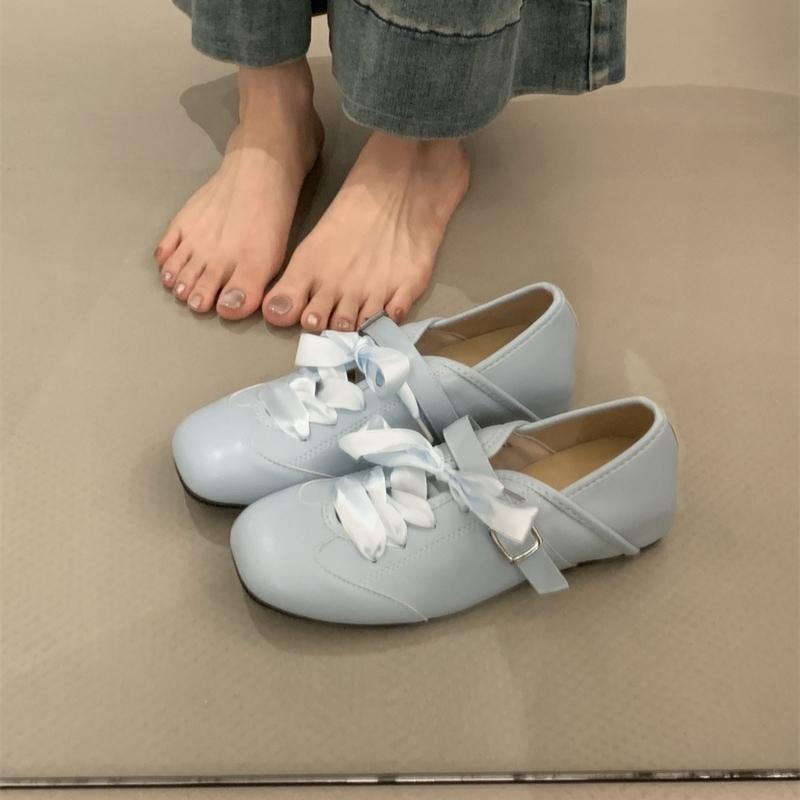 Fashion 2025 Brand Ladies Shoes Lace-up Women's Flats Fashion Buckle Strap Ballet Flats New Square Toe Comfortable Light Flat Low Heels