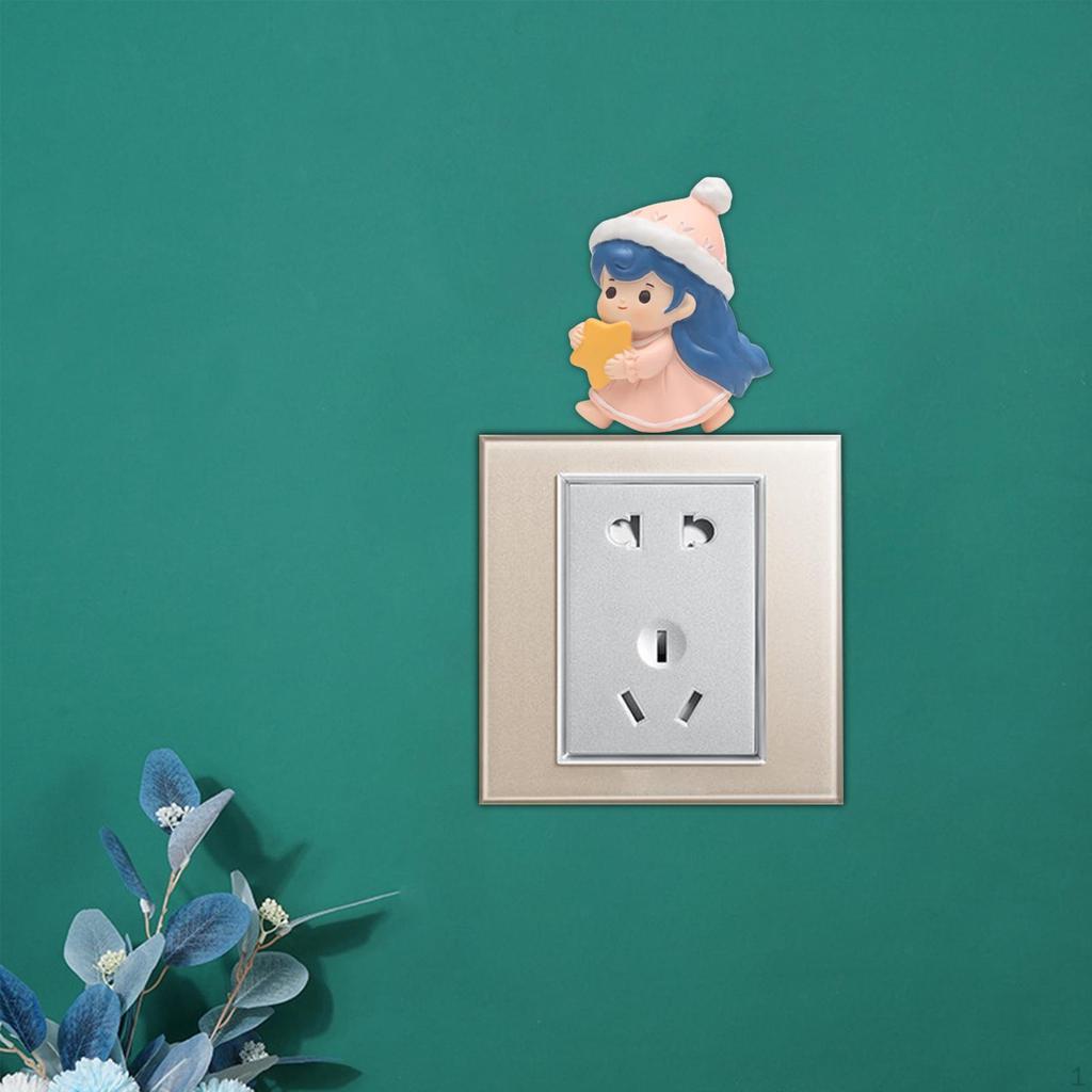 3D Cute Girl Wall Switch Stickers, Light Decals Frame Sticker for Living Room,