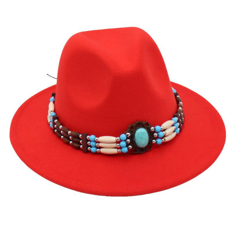 Turquoise Ethnic Style Top Hat, Foreign Style Jazz Hat, Retro Felt Hat, Spanish Temperament Plush Woolen Hat
